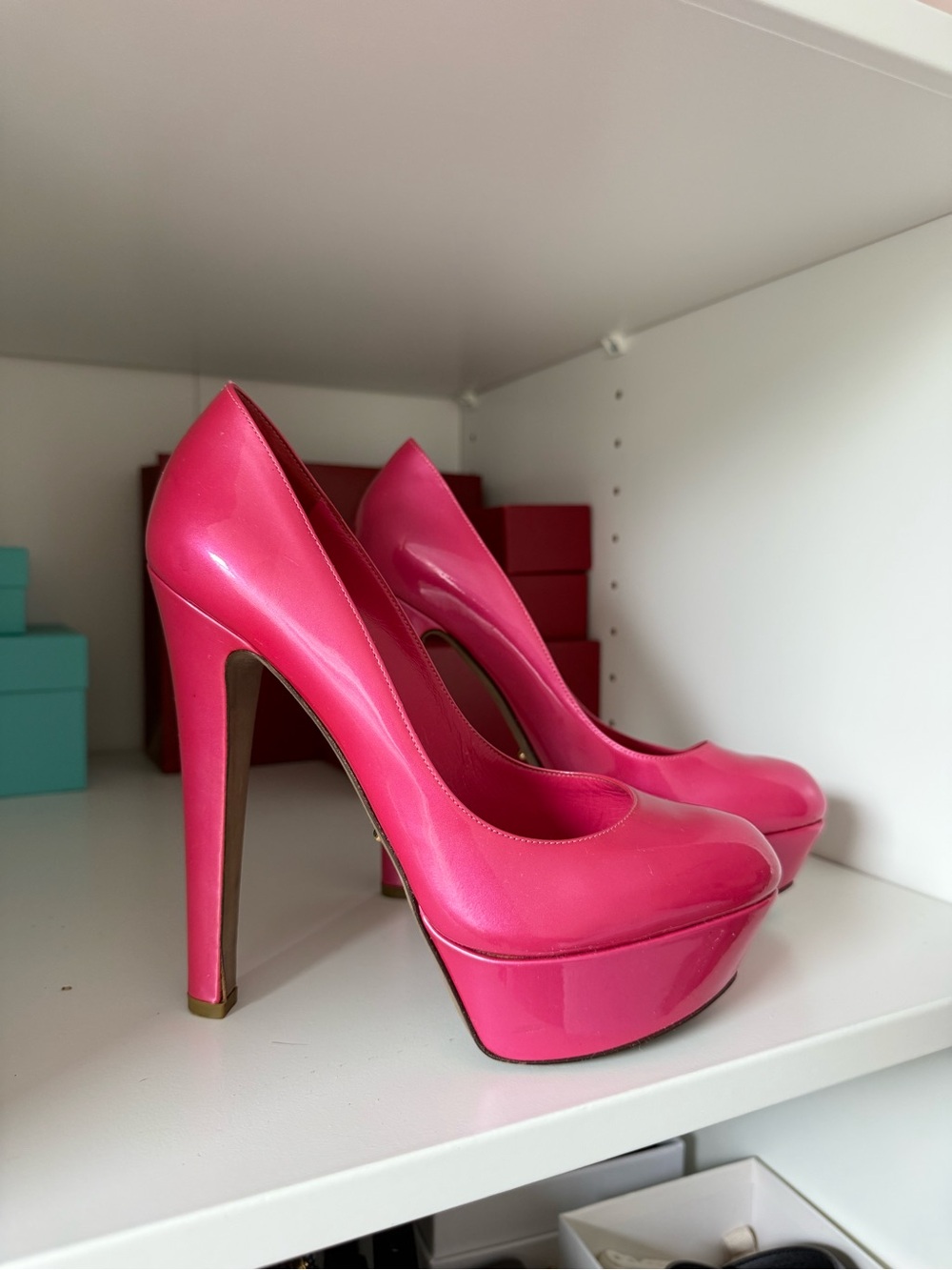 Sergio Rossi Bright Pink Patent Platform Stiletto Pumps